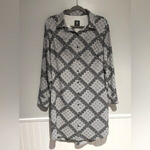 Vince Camuto Collared Geo Print Button Down Long sleeve Shirt Dress Size 10